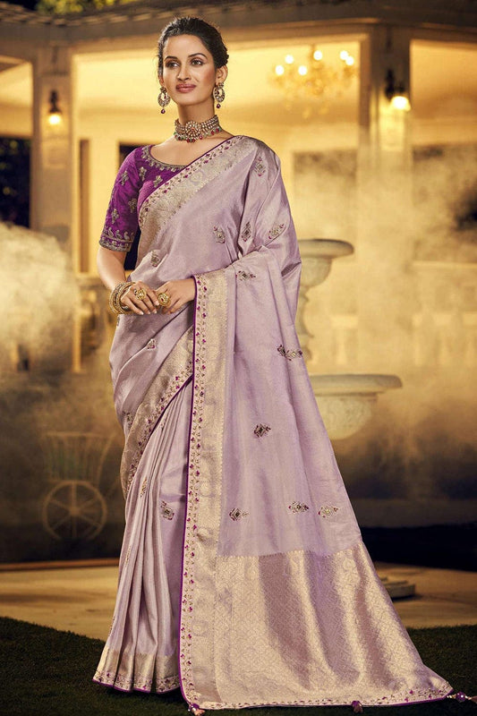 Silk Saree with blouse in Pink colour 10063