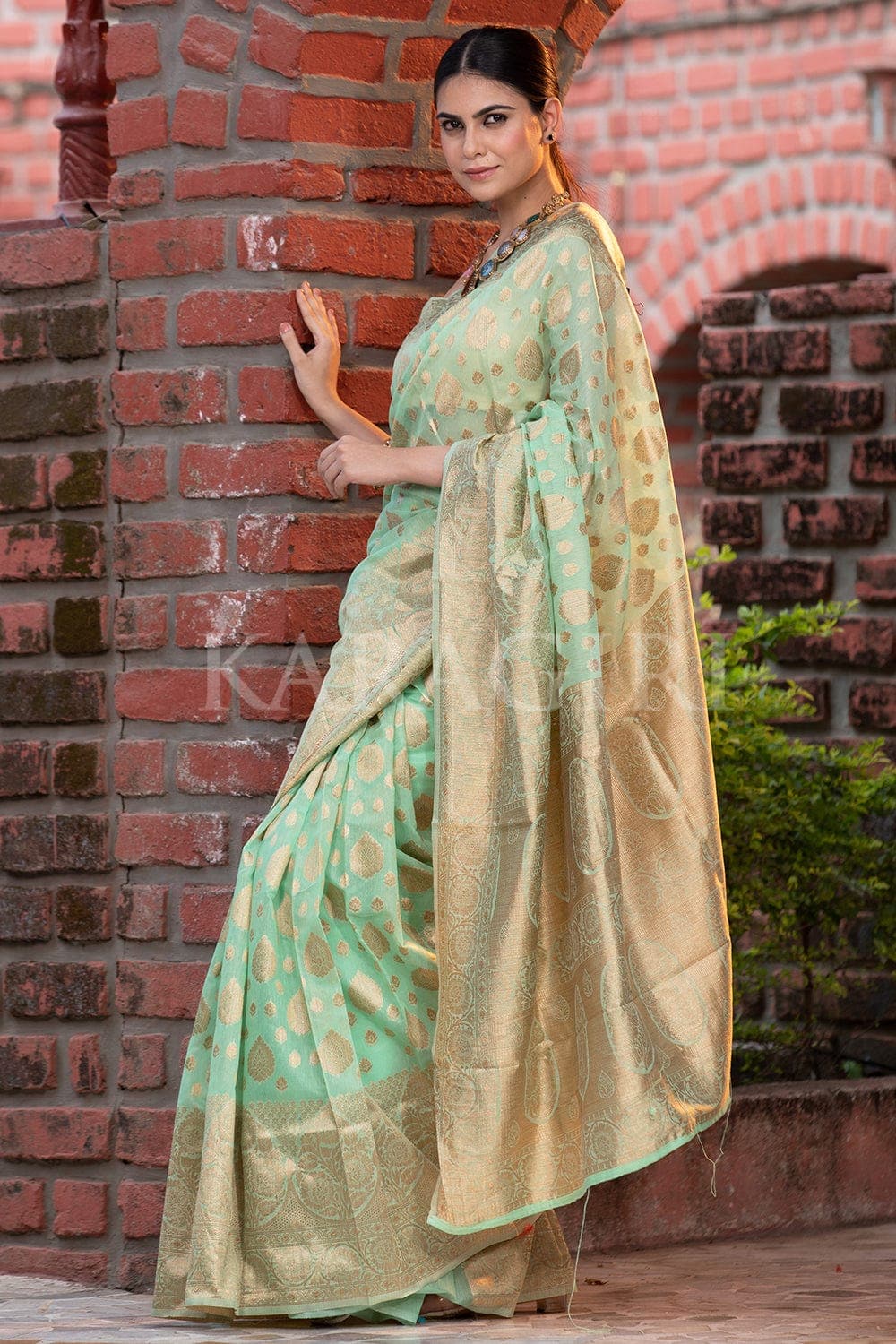 Light Flower Lawn Green Pure Organza Saree – Organza Mall