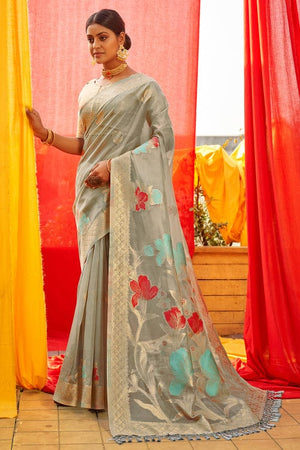 Metal Grey Organza Saree