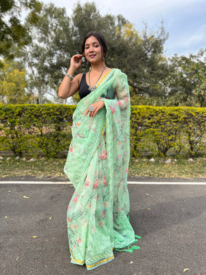 Mint Green Organza Saree