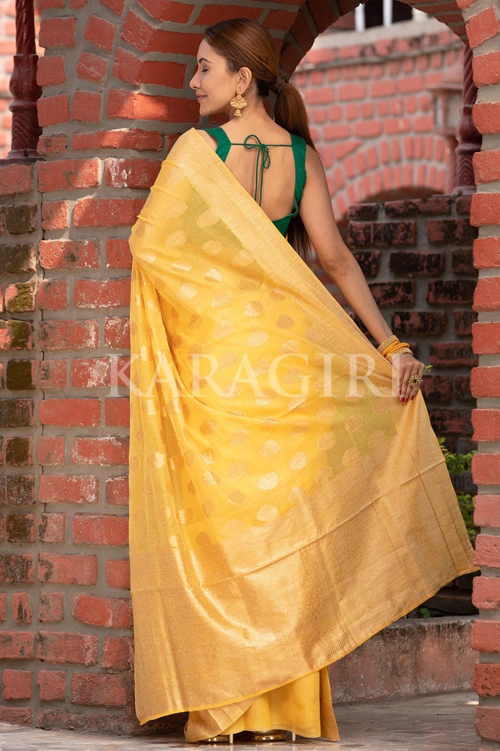 Neon Green Banarasi Khaddi Georgette Saree – Mahavirs