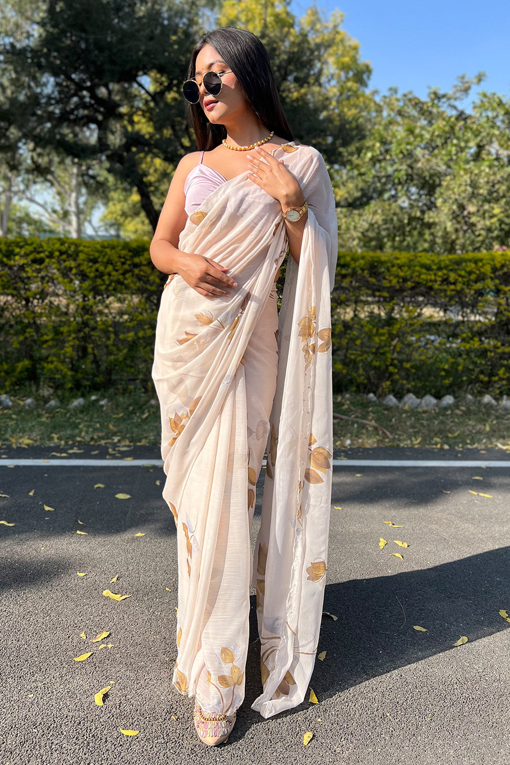 White Color Digital Printed Saree