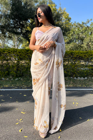 Pearl White Chiffon Saree