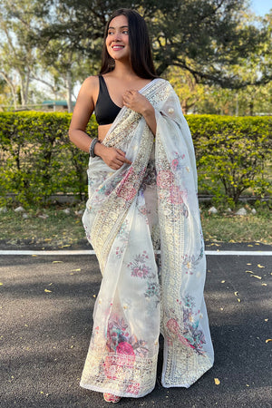 Pearl White Organza Saree