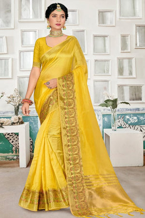 Pineapple Yellow Organza Saree