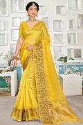 yellow organza saree