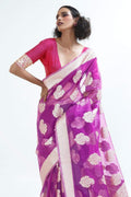 purple organza saree