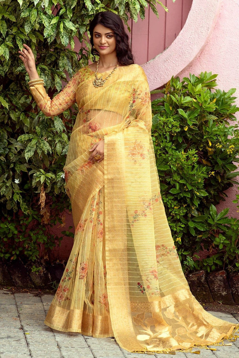 Buy Shalimar Yellow Organza Saree online-Karagiri