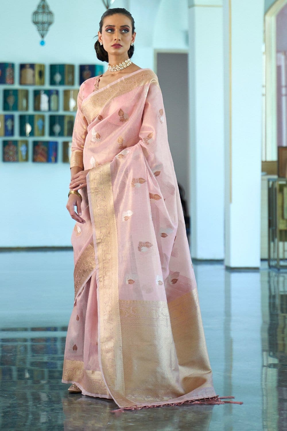 Buy Shell Pink Organza Saree at Karagiri