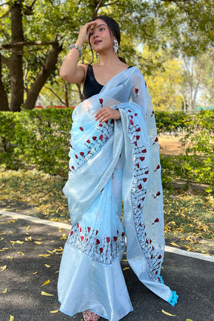 Sky Blue Organza Saree