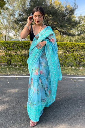 Sky Blue Organza Saree