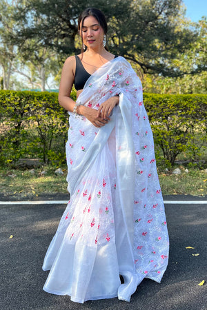 White saree for on sale convocation