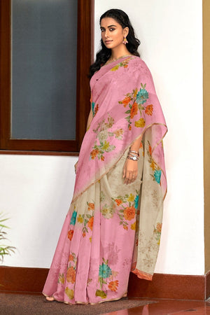 Sunset Pink Organza Saree