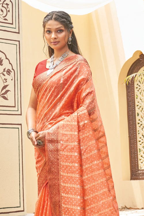 Orange Woven Banarasi Organza Saree | Leemboodi