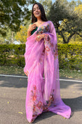 pink organza saree