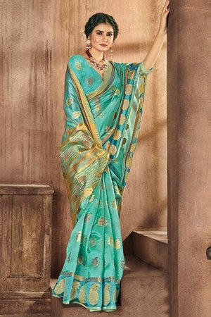 Vista Blue Organza Saree