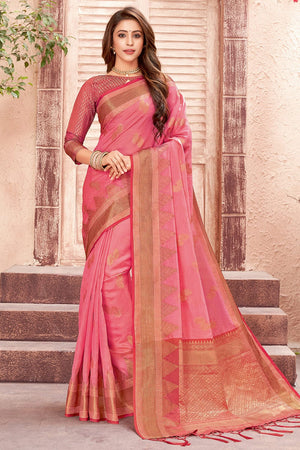 Watermelon Pink Organza Saree