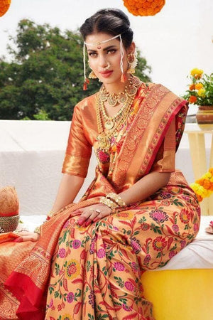 Apple Red Paithani Saree - Paithani Saree For Wedding