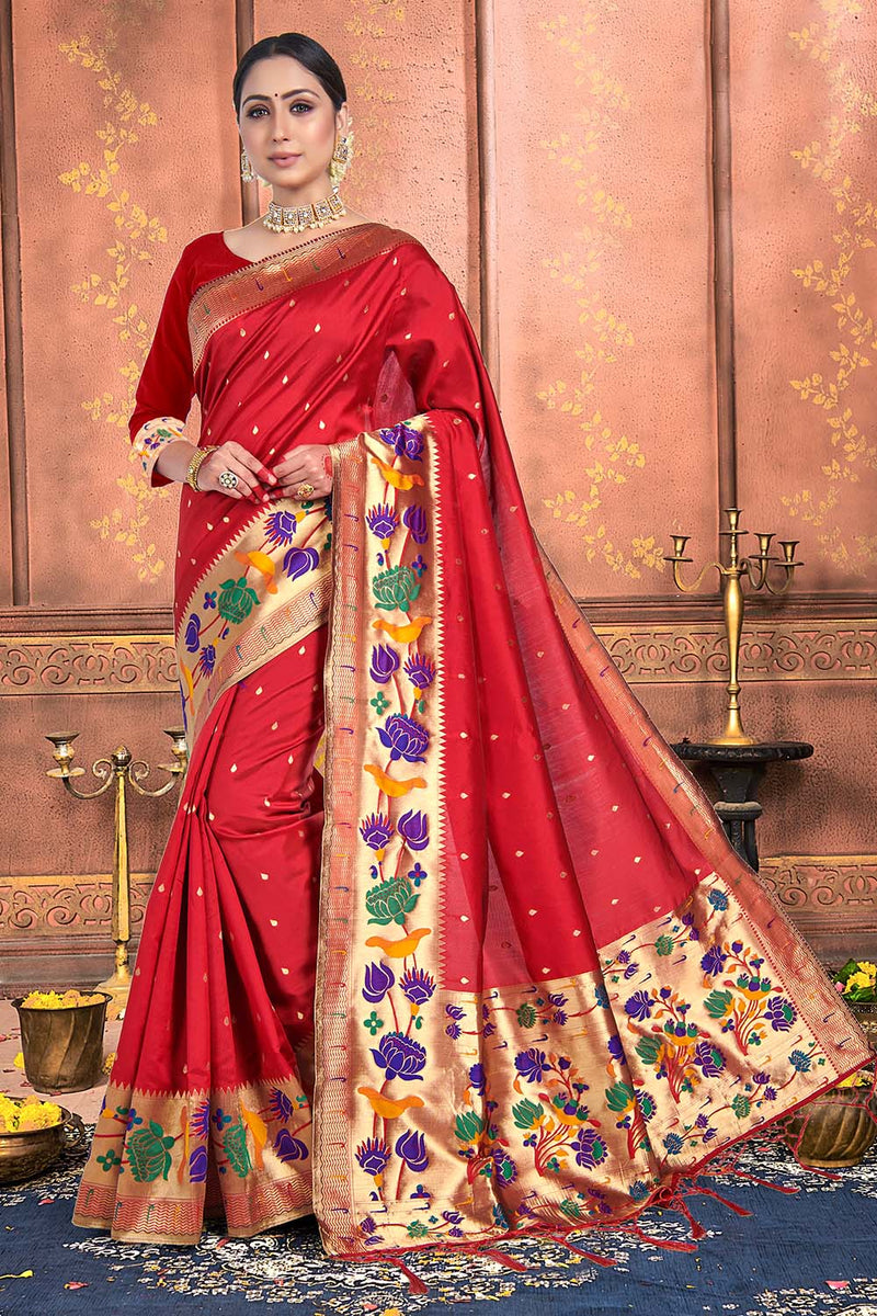 Buy Crimson Red Paithani Saree online-Karagiri