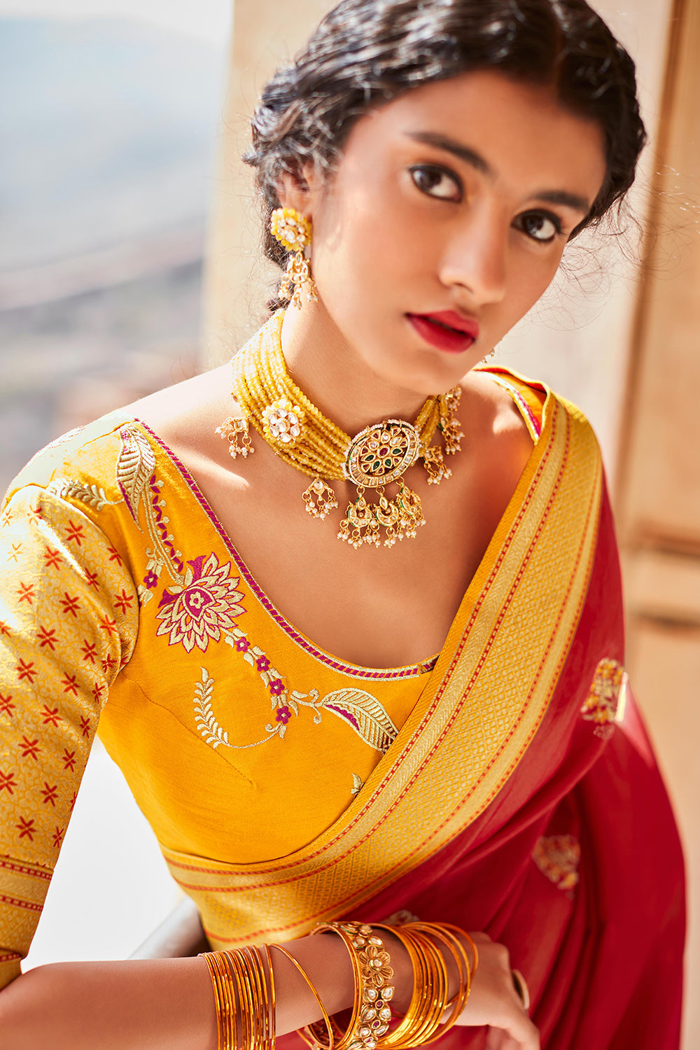 Buy Yellow Red Saree for Women Online from India's Luxury Designers 2024