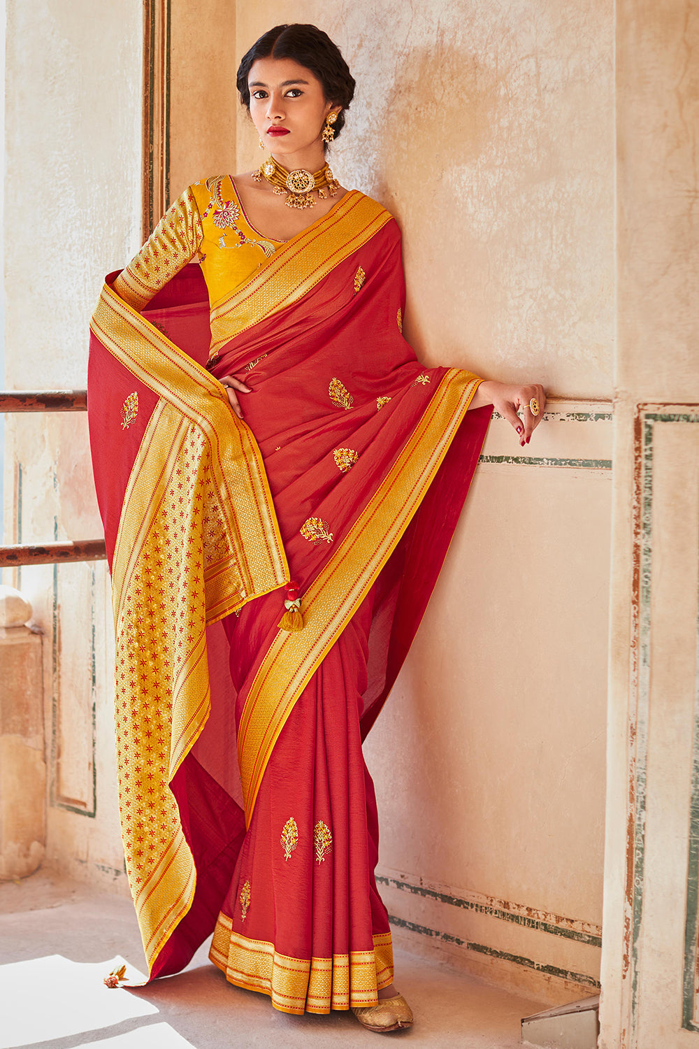 Golden Pink Paithani Silk Saree | Leemboodi