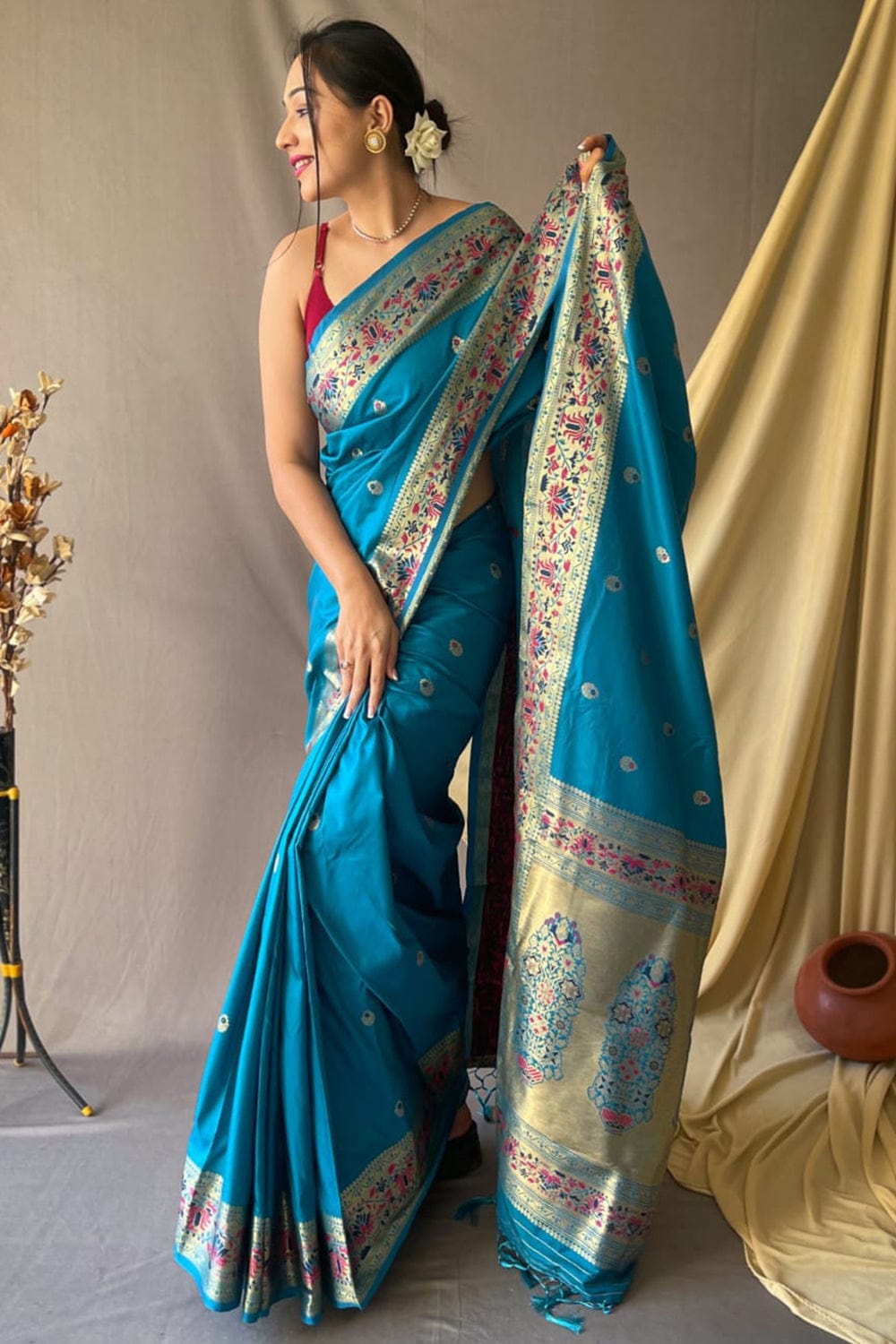 Buy Blue Weaving Work Banarasi Paithani Saree Online