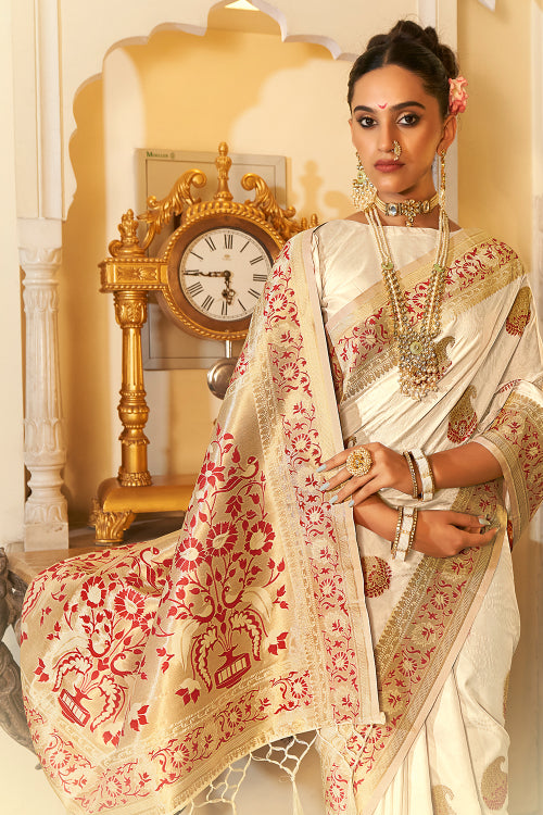 paithani saree daisy white paithani saree silk saree online 32663186505921