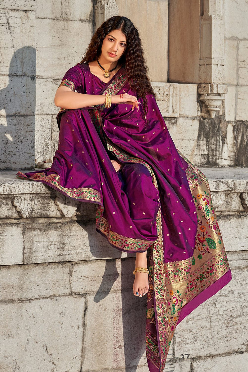 Buy Dark Purple Paithani Saree online-Karagiri