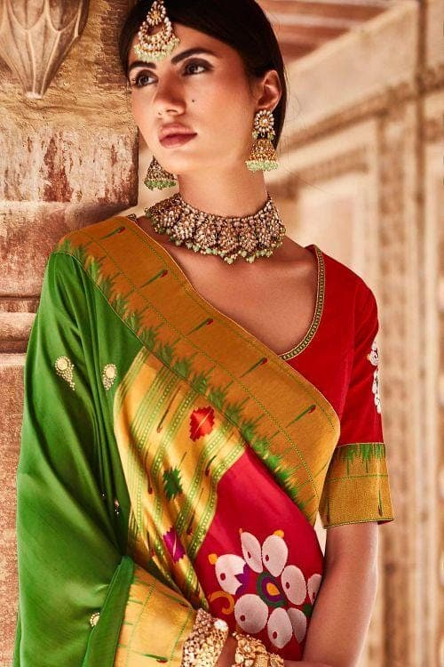 Beautiful Paithani Silk Green Saree - Vinsa Fashion