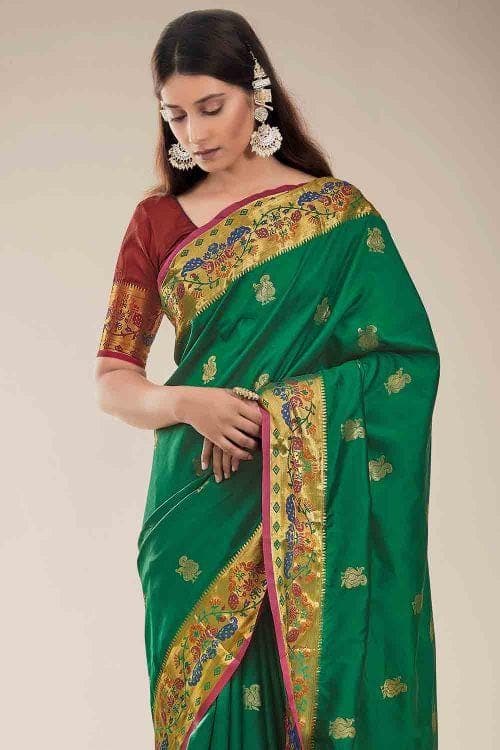 Buy online Green Silk Paithani Saree With Blouse from ethnic wear for Women  by Sangam Prints for ₹2449 at 64% off | 2024 Limeroad.com
