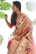 orange paithani saree