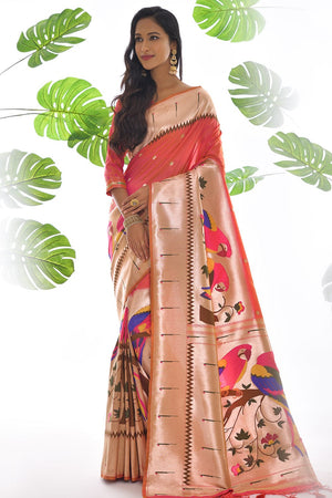 Rose Peach Paithani Saree