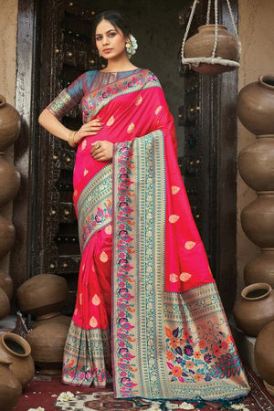 Ruby Pink Paithani Saree