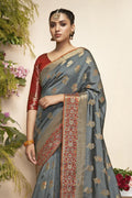 Paithani Saree Steel Grey Flower Butta Paithani Saree saree online