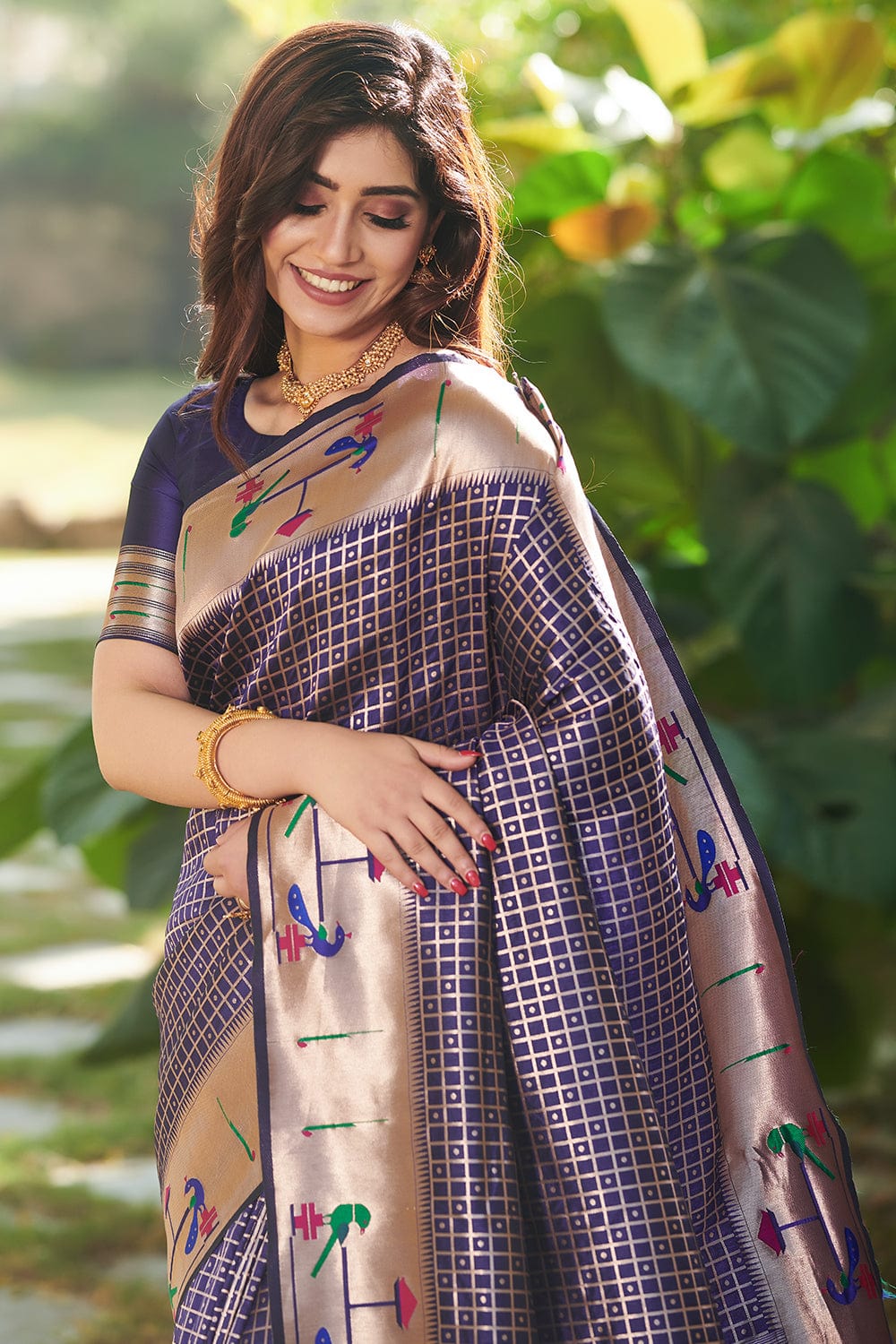 Buy Royal Blue Paithani Saree online-Karagiri