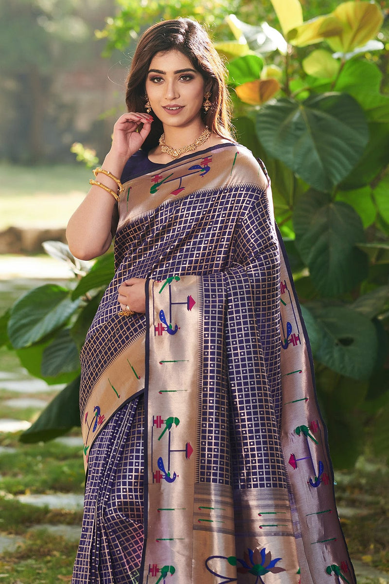 Buy Royal Blue Paithani Saree online-Karagiri