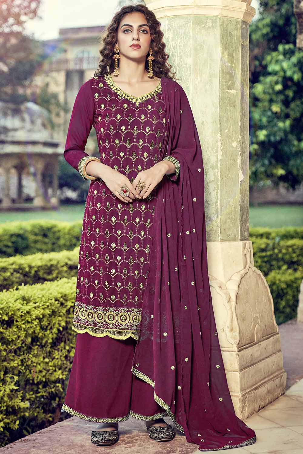 Maroon palazzo sale suit