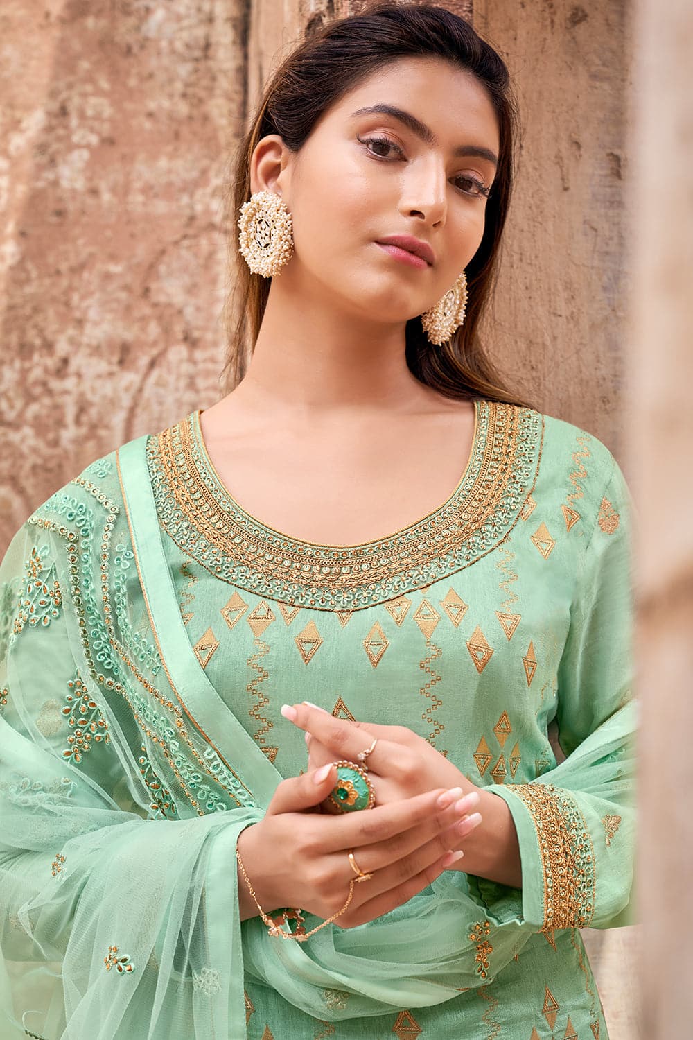 Buy Mint Green Palazzo Suit online-Karagiri