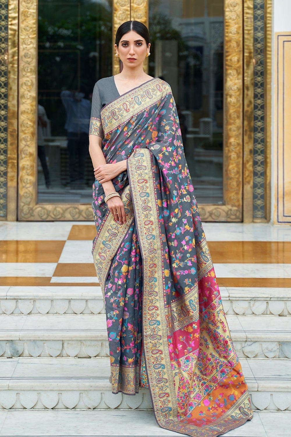 Buy Lapis Blue Pashmina Saree online-Karagiri – Karagiri Global