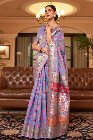 Royal Purple Printed Soft Silk Saree – Zari Banaras