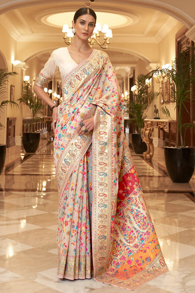 Buy Skye Blue Pashmina Saree online-Karagiri