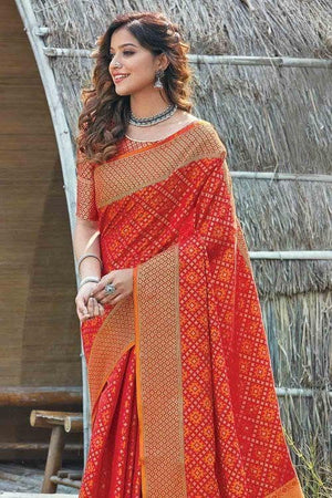 Chilli Red Printed Patola Saree