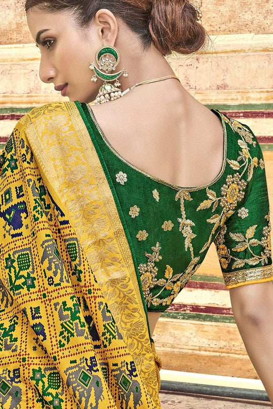 Buy Lemon green woven Patola saree with banarasi border and designer ...