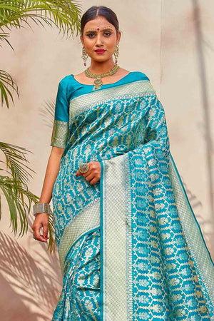 Sapphire Blue Zari Woven Patola Saree