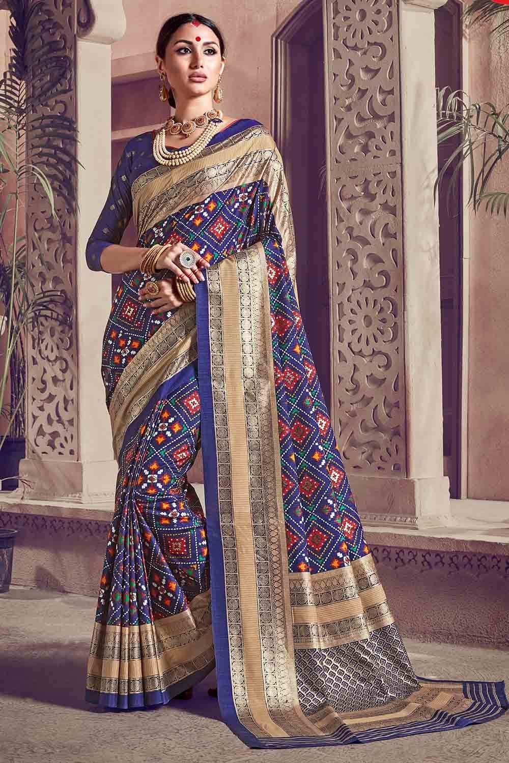 Buy Space Blue Patola Printed Saree online-Karagiri