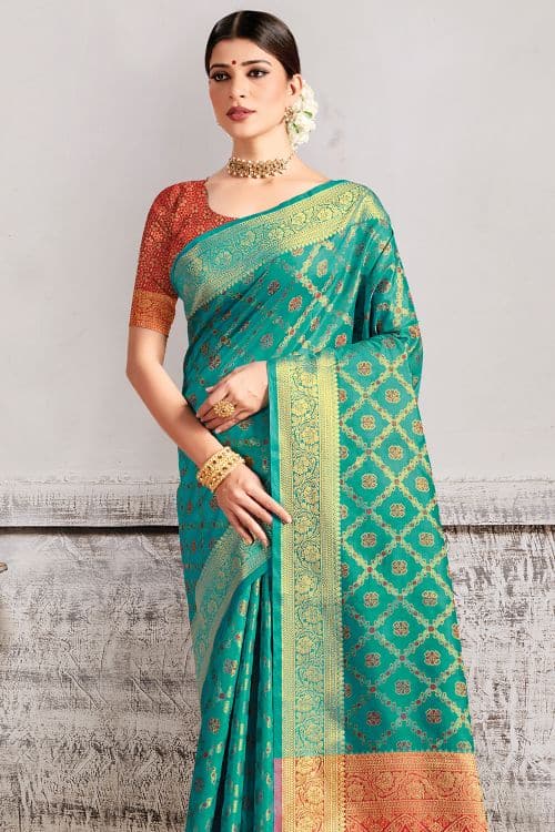 Buy Tiffany Blue Patola Saree online-Karagiri