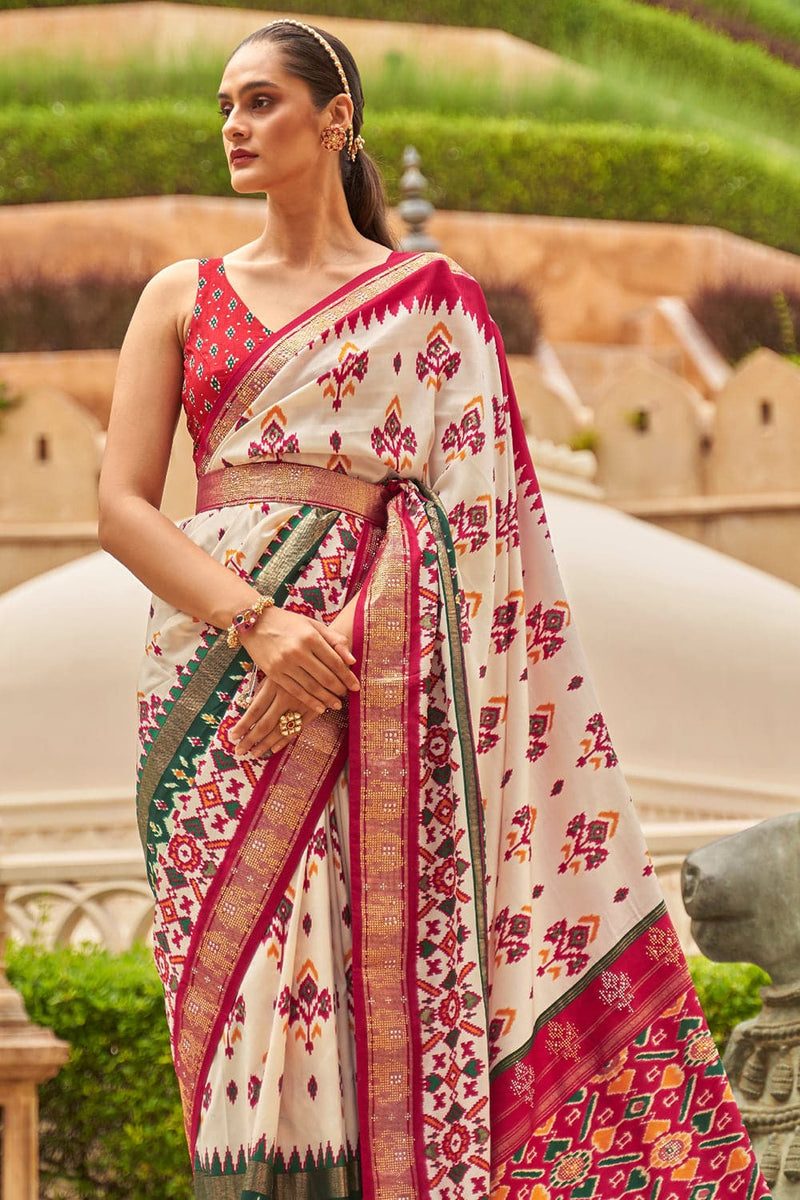 Buy White Red Patola Saree Online Karagiri