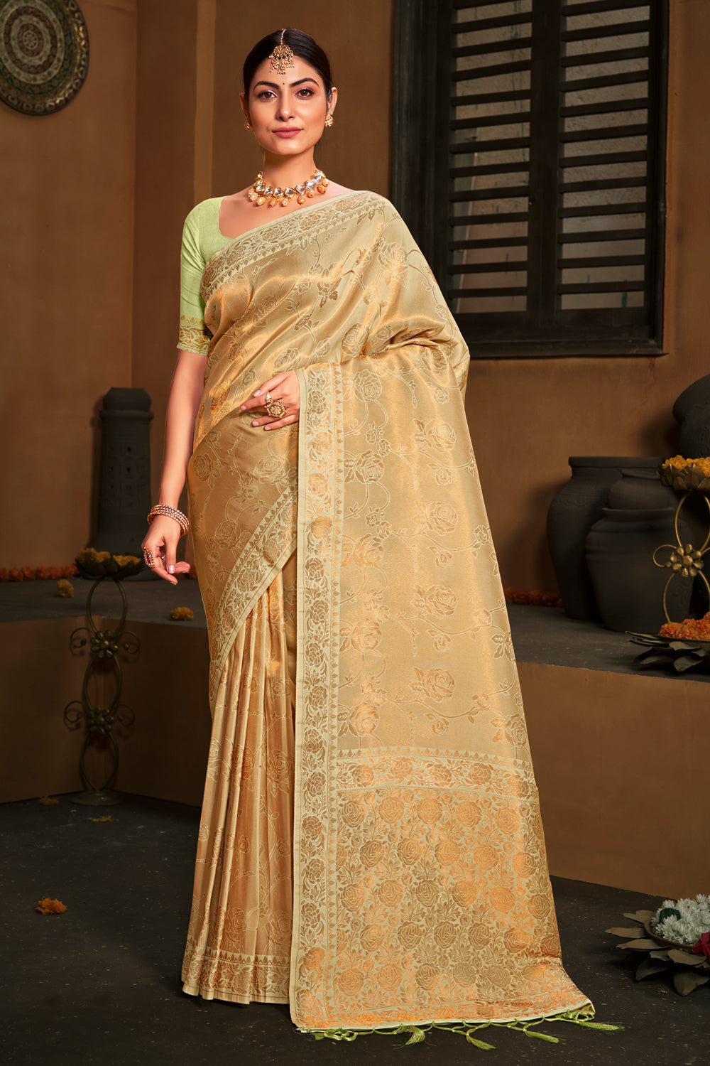 Mint Green Kanjivaram saree – WeaveinIndia