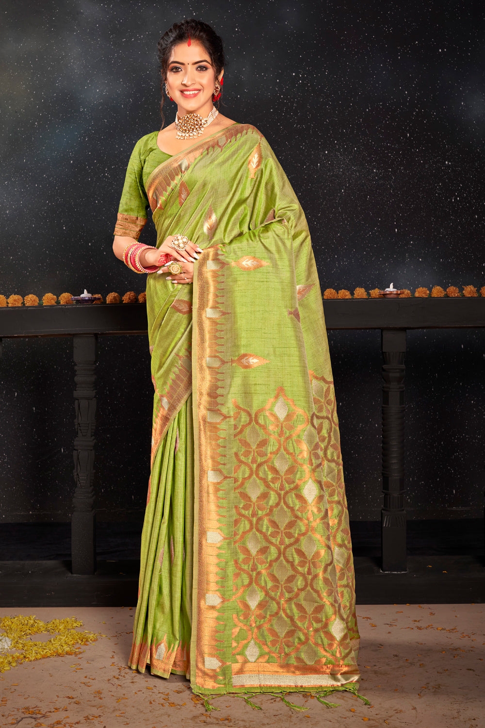 Parrot Green Silk Saree Design by NEITRI at Pernia's Pop Up Shop 2024