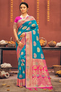 Cyan Blue Banarasi Saree